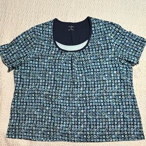 Plus Size Croft & Barrow Turquoise and Navy Short Sleeve Knit Shirt